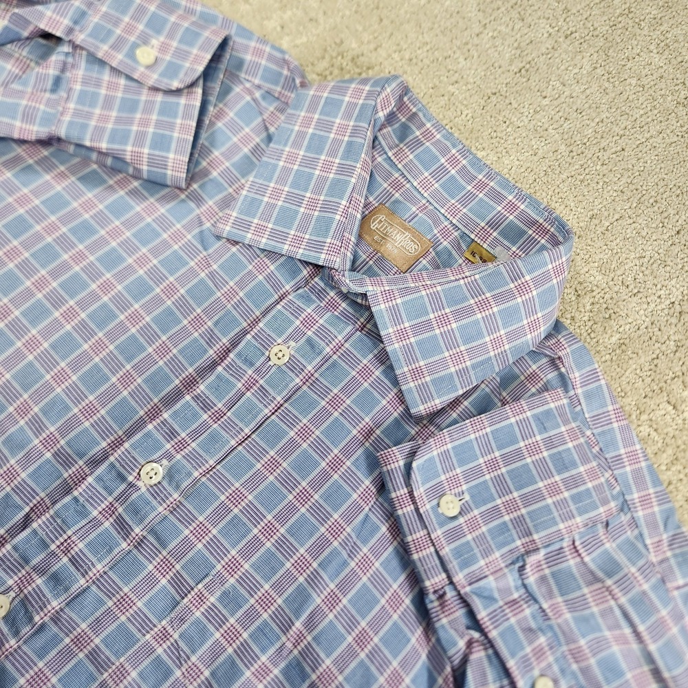 Vintage Gitman Bros Shirt Men 16-33 Houndstooth Plaid Button Up USA Made Blue